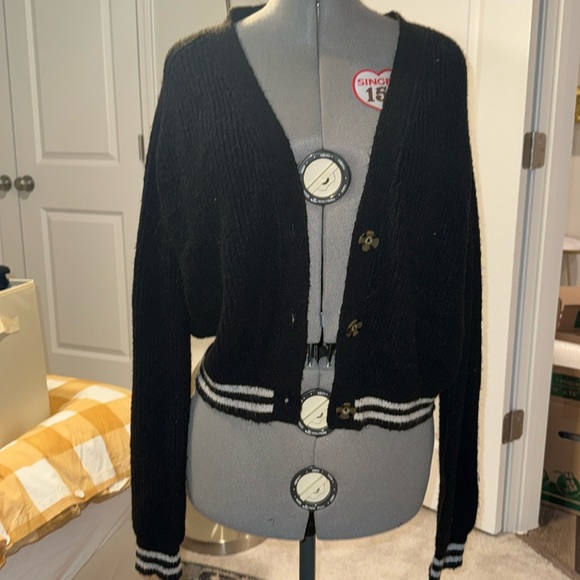 Black Varsity Inspired Cardigan - Picture 1 of 2